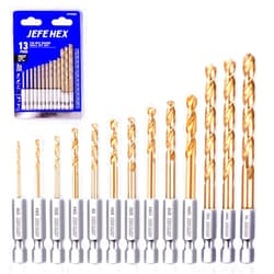 JEFE HEX 13-Piece Drill Bits Set, Hex Shank Drill Bit Set for Quick Change, Titanium HSS Twist Drill Bits, 135 Degree Easy Cut Split Point