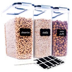 FOOYOO Cereal Containers Storage Set - 3 Piece Airtight Large Dry Cereal Container (135.2oz), BPA Free Dispenser Plastic Cereal Storage Containers with 16 Labels & Pen