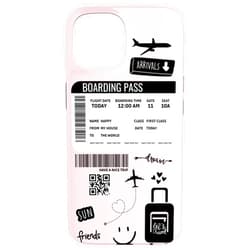 Annalisse Designs Co. iPhone 15 Cute Airplane Boarding Travel Pass Happy Doodle Blush Pink Case