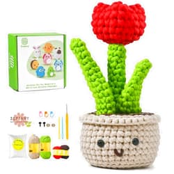 Zepiany Crochet Kit for Beginners with Step-by-Step Video Tutorials, Tulip Pot Plant Beginners Starter Crochet Kit for Adults Kids with Pre-Started Piece, Learn to Crochet Plant Kit