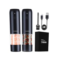TOMEEM Upgraded Larger Capacity: Electric Salt and Pepper Grinder Set Rechargeable with LED lights - Stainless Steel Automatic Pepper and Salt Grinder Refillable with 6 Adjustable Coarseness