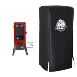 Pit Boss Grills PBV3G1 Vertical Smoker, Red Hammertone & PIT BOSS 73225 LP Gas Smoker Cover, Black Red Hammertone 3 Series Smoker + Smoker Cover