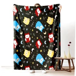Rufxnn Kawaii Owl Blanket 40x50 Inch Warm Soft Lightweight, Cartoon Animal Throw Blanket for Sofa, Home Decor Flannel Blanket, Star Moon Bird Fleece Blanket, Washable Cozy All Season