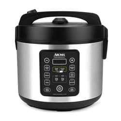 Aroma Housewares ARC-1120SBL SmartCarb Cool-Touch Stainless Steel Rice Multicooker Food Steamer, Slow Cooker with Non-Stick Inner Pot and Steam Tray, 20-Cup(cooked)/ 5Qt, Black