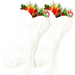 GOYOSWA 2 Pack Dog Christmas Stocking, 18 Inch Large Double Side Knitted Christmas Stocking for Dogs, Bone Shaped Hanging Dog Stockings for Dogs Pets (White & White)