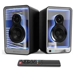 BESTISAN SR15 Bluetooth Bookshelf Speakers, Active Stereo Speakers for TV/Record Player with Subwoofer Out and Light Effects, Turntable Speakers with Optical/ARC/RCA Inputs for PC and TVs