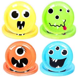 JarThenaAMCS 40Pcs 9 Inch Monster Paper Plates 4 Design Funny Monster Disposable Plates Colorful Party Supplies for Halloween Birthday Baby Shower Tableware Decorations
