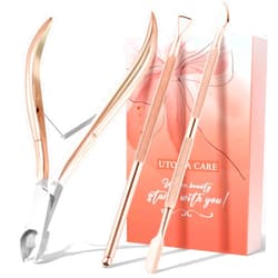 Utopia Care Cuticle Trimmer with Cuticle Pusher, Nail Cuticle Trimmer Set, Manicure Kit, Pedicure Kit, Sharp Cuticle Nippers Professional, Cuticle Pusher Tool, Cuticle Remover Tool Kit (Rose Gold)
