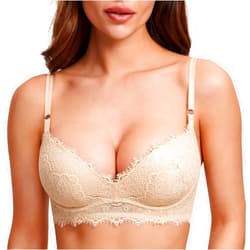 DOBREVA Women's Push Up Bra No Underwire Lace Comfortable Wireless Bras Padded Support Plunge Bralette