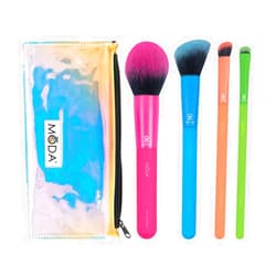 Moda Royal & Langnickel Full Size Electric 5pc Brush Set with Pouch, Includes - Round Powder, Angled Blush, Angled Shader and Smudger Brushes, Multicolor - Neon