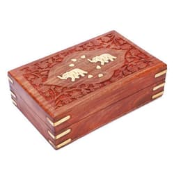 Ajuny Handcrafted Wooden Jewelry Box Elephant Design Solid Multipurpose Keepsake Storage Travel Organizer Treasure Chest Vintage Decorative Trinket Holder Gifts 8x5 Inch