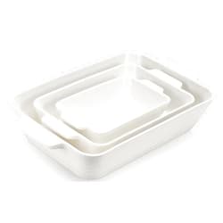 AISBUGUR Ceramic Baking Dish Set, 3-Piece Casserole Dishes for Oven, Rectangular Baking Pans, Deep Lasagna Pans with Handles, Multi-Size Set for Cooking, Baking, Serving, and Gifting, White (16.1''/12.2''/9'')