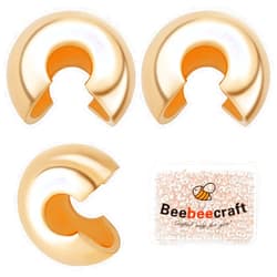 Beebeecraft 1Box 300Pcs 18K Gold Plated Crimp Bead Covers Metal Half Round Open Crimp Beads Knot Covers Caps 3mm for DIY Jewelry Makings