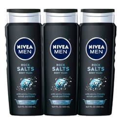 Nivea Men Deep Clean Rock Salts Body Wash, Exfoliating Rock Salt Body Wash, 3 Pack of 16.9 Fl Oz Bottles