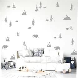ZzMY Wilderness Wall Decals Mountains Bears Trees Wall Stickers Vinyl Wall Art for Kids Room Nursery Decor Y93 (Gray)
