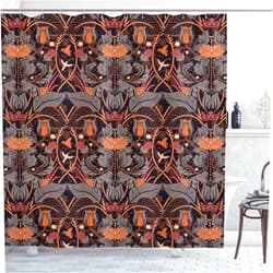 Lunarable Art Nouveau Shower Curtain, Vintage Traditional Bohemian Detailed Damask Like Flower Leaf Motifs, Cloth Fabric Bathroom Decor Set with Hooks, 69