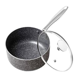 MICHELANGELO 2 Quart Saucepan with Lid, Nonstick Sauce Pan with Healthy Coating, Granite Sauce Pan with Stainless Steel Handle, 2 Qt Saucepan Induction Compatible, Gray