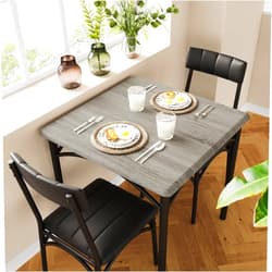 GAOMON Dining Table Set for 2, Kitchen Table and Chairs for 2 with Upholstered Chairs, 3 Piece Dining Room Table Set, Square Kitchen Table Set for Small Space, Apartment, Studio, Rustic Gray