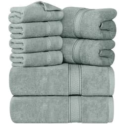 Utopia Towels 8-Piece Premium Towel Set, 2 Bath Towels, 2 Hand Towels, and 4 Wash Cloths, 600 GSM 100% Ring Spun Cotton Highly Absorbent Towels for Bathroom, Gym, Hotel, and Spa (Cool Grey)