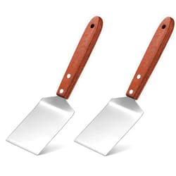 Newtay 2 Pieces Small Brownie Cookie Spatula Metal Stainless Steel Spatula with Wooden Handle Heavy Duty Spatula for Kitchen Cooking Chef Baking Scraper Turner, 2.5 x 8.2 Inch