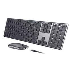 Seenda Wireless Bluetooth Keyboard and Mouse Combo (USB + Dual BT), seenda Multi-Device Rechargeable Slim Keyboard and Mouse, Compatible for Win 7/8/10, MacBook Pro/Air, iPad, Tablet - Black Gray