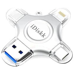 IDiskk MFi Certified iDiskk 128GB Flash Drive for iPhone 17 16 iPad USB 3.0 Lightning Drive 4 in 1 Multi Functional External Storage for iOS and Android Samsung Phones Type c Devices and MacBook Photo Drive