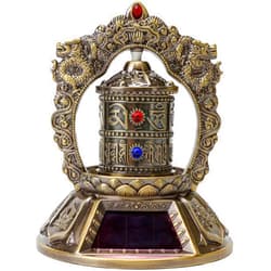 KH866 Premium Tibetan Prayer Wheel – Silent Spinning Om Mani Padme Hum Solar Powered Car, Table Top Buddhist Ornaments for Meditation, Yoga, Relaxation, Decorations – Bronze Color