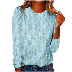 ZDRZK Cute Long Sleeve Tops for Women Dressy Casual Boho Floral Print Crew Neck Petite Shirts Fall Fashion Blouse 2023