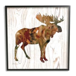 Stupell Industries Brown Watercolor Moose Silhouette Rustic Grain Pattern Wall Art, 17 x 17, Black Framed