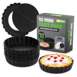 NutriChef 10-Piece Nonstick Mini Tart Pans with Removable Bottom - Heavy Duty 4 Inch Steel Quiche Pans, Oven & Dishwasher Safe, Fluted Side for Sweet & Savory Foods - Includes 200pcs Parchment Paper