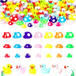 Deekin 100 Pcs Mini Resin Ducks Tiny Mushrooms Miniature Duck Figures Cake Decor DIY Craft Micro Landscape Garden Aquarium Dollhouse Decoration for Pranks Hide Seek Party Favors (Cute, Colorful)