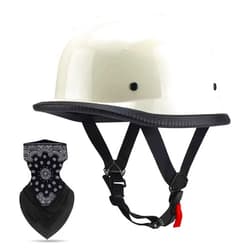 LZEFIA Vintage German Style Motorcycle Helmet, DOT Approved Men Women Open Face Helmet Cap Half Shell for Cruiser Scooter Chopper White