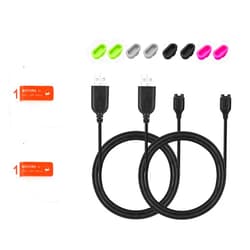 JIUJOJA 2Pack for Garmin Fenix 6S/6S Pro/ 6S Sapphir/6S Solar Charging Clip Sync Data Cable and 2Pcs Free HD Tempered Glass Screen Protector and 8pcs Charger Port Protector for Smart watch