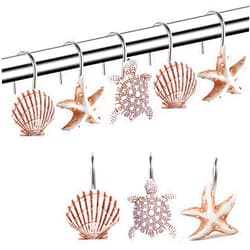 GIFZAA Decorative Shower Curtain Hooks, Seashell Turtles Shower Curtain Rings, Beach Theme Rust Proof Bath Shower Hooks, 12 Pack Bathroom Decoration Ocean Coastal Shower Curtain Hangers