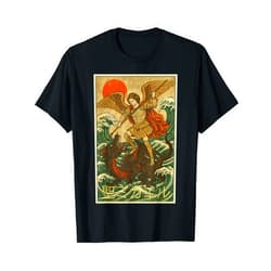 Happy Catholics St Michael Archangel Dragon Japanese Style Catholic Saint T-Shirt