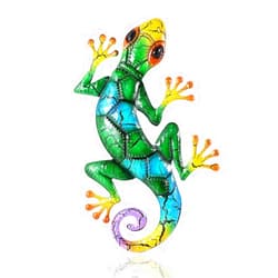LSLANSOON 16.9 inch Metal Gecko Wall Decor, Wall Mounted Lizard Hanging Decoration for Home Garden Front Door (Green)