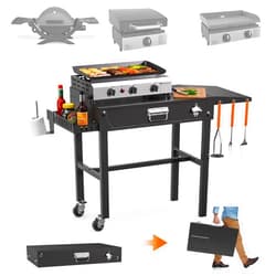 SKOK Portable Outdoor Grill Table, Adjustable Folding Grill Cart Griddle Stand Large Space 31