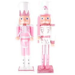 LUOZZY 2 Pcs Wooden Christmas Nutcracker Soldier Christmas Nutcrackers Figures Christmas Table Nutcracker Decorations (Pink 11.80 Inch/30CM)