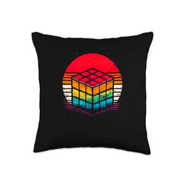 The Melting Cube - Competitive Speed Cubing Merch Vintage Sunset Speed Cubing 80's Youth Retro Math Speedcuber Throw Pillow, 16x16, Multicolor
