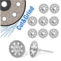 YEEZUGO 10 pcs Diamond Cutting Wheel Cut Off Discs Coated Rotary Tools W/Mandrel 22mm for Dremel