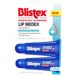 Blistex Lip Medex Cherry Tube 2 Count, 0.35oz ea. Advanced Hydration, Medicated Relief with Immediate Cooling, Soothes and Protects, Restores Healthy Moisture Balance To Lips