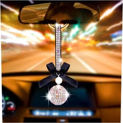 OIIKI Bling Car Accessories, Crystal Rhinestone Diamond Ball Accessories Charm, Car Interior Rear View Mirror Decor, Lucky Hanging Interior Ornament Pendant, for Women Girl