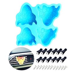 HWSFYES Silicone Molds for Freshies, Highland Cow Car Freshie Mold Car Freshies Supplies Molds Silicone Oven Safe Making Kit with 12PCS Car Vent Clips for Freshies Resin Soap Candles