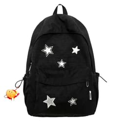 Etnoreun Kawaii Backpack with Cute Accessories, Star Patterns, and Durable Nylon Material (Black 1)