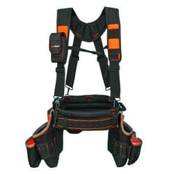 MELOTOUGH Carpenter's Rig (Orange, Large) - Heavy Duty Tool Belt with 26 Pockets, Suspenders & Multi Function for Construction, Roofing, Electrician