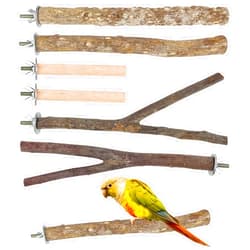 IOUALEY 6 PCS Bird Perch, 3 Types Bird Stand Toy Set Natural Wood Parrot Stand Branch Parakeet Toys Stick Exercise Bird Cage Accessories for Budgies Love Birds Finches Small Bird Toys