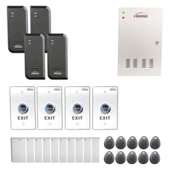 Visionis FPC-6202 Four Doors Access Control TCP/IP Wiegand Controller Box, Power Supply Included Black Indoor/Outdoor Card Reader + Software Included + 20,000 Users Kit
