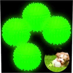 Silipull 4 Pcs 3.15 Inch Glow in The Dark Spiky Squeak Dog Balls Rubber Spike Light Dog Ball Squeaky Interactive Elastic Glow in The Dark Dog Toys for Puppy Pet