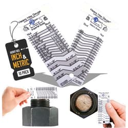 HexSizer 10 Pack Heavy Hex Nut, Bolt & Stud Gauge Tool - Durable Plastic Measuring Gauge Set, Compact, With Protective Vinyl Sleeve - Hardware Sizing Tool Identifier - Inch Measurement (Gray on White)