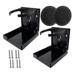 IOUALEY 2Pcs Adjustable Folding Drink Holder with Screws and Tapes, Universal Car Cup Bottle Holder + 2 Pcs Car Cup Holder Coaster for Marine Boat Caravan Car Trucks RVs Vans, (Black)